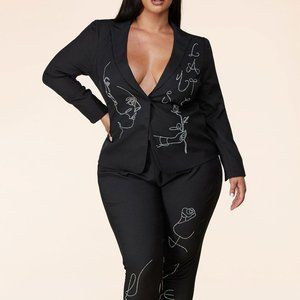 PLUS SIZE STONE ART PRINT 2PC. JACKET AND PANTS SET